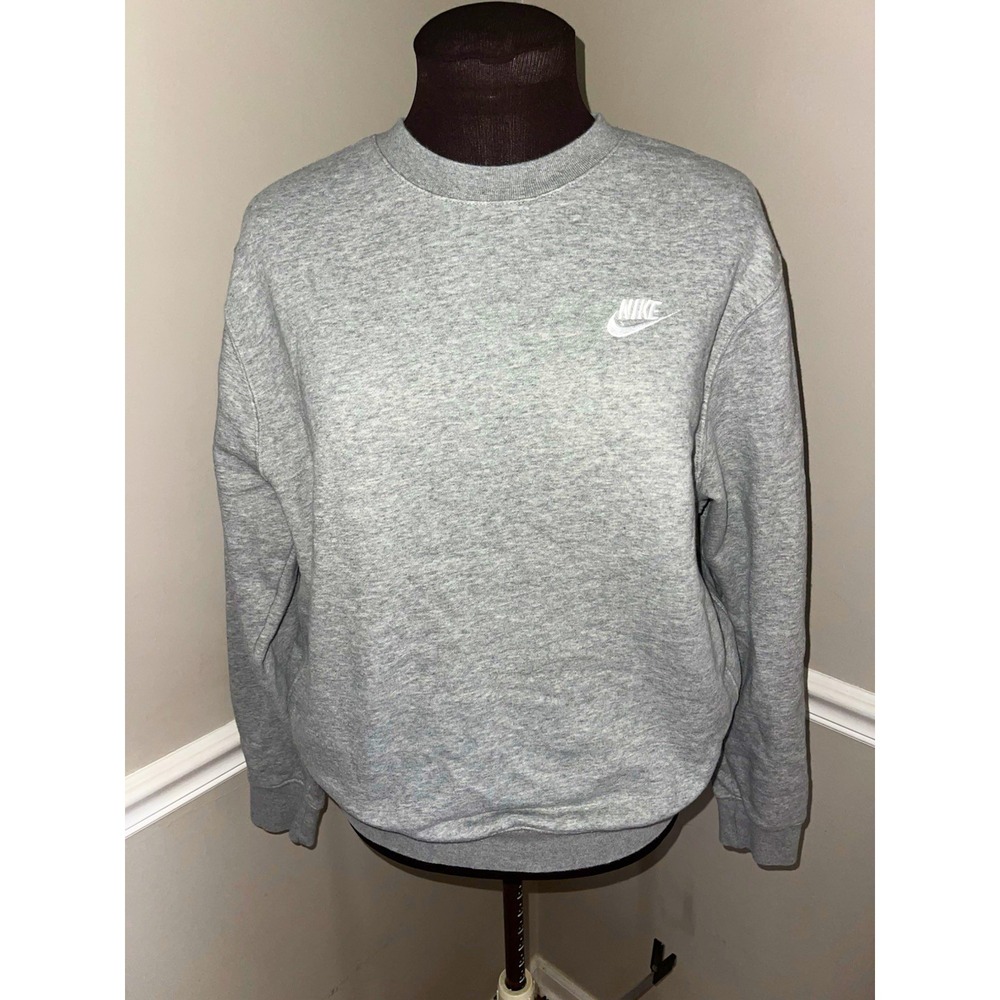 Nike Gray Fleece Crew Neck Pullover Sweatshirt Embroidered Logo Mens M